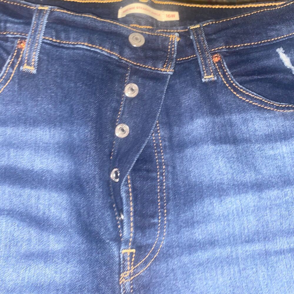 Levi's Premium Ribcage Straight Ankle Jeans 16W Distressed Button Fly High Rise